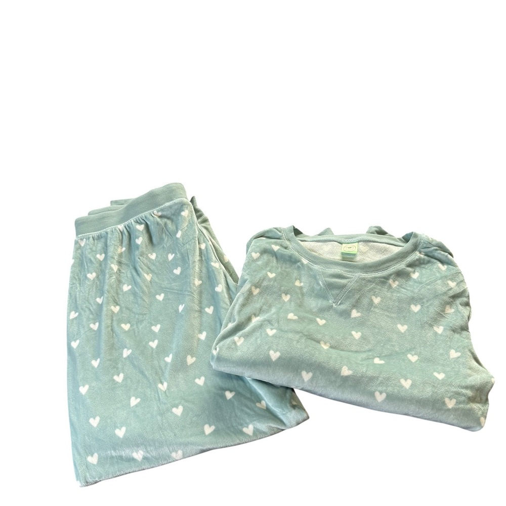 Honeydew Pajama Set Women XL Sage Green Excellent Heart Print Velour Loungewear